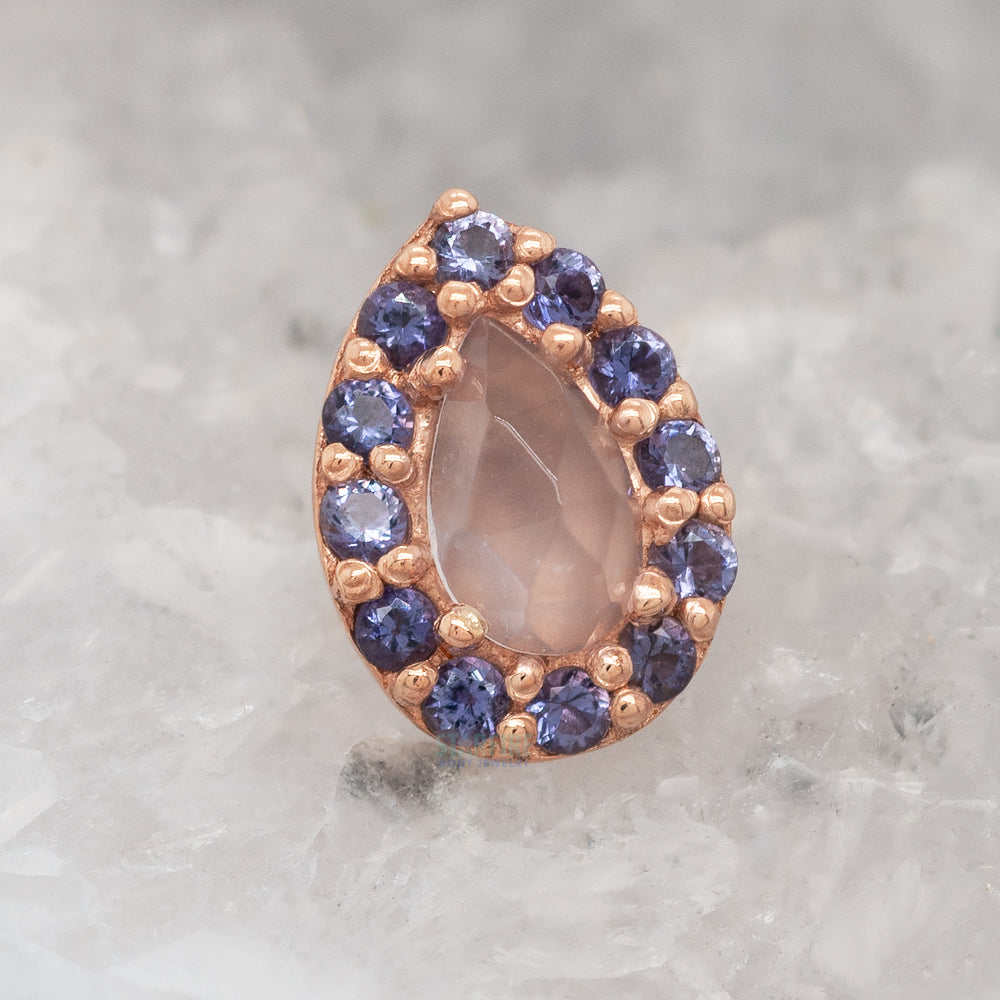 "Altura Pear" Threaded End in Gold with Rose Cut Lavender Chalcedony & Iolite