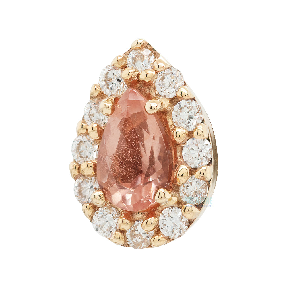 "Altura Pear" Threaded End in Gold with Oregon Sunstone & DIAMONDS