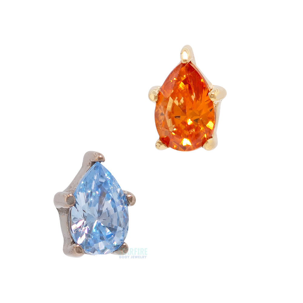 Prong-Set Pear-Cut Brilliant-Cut Gem Threaded End In Gold