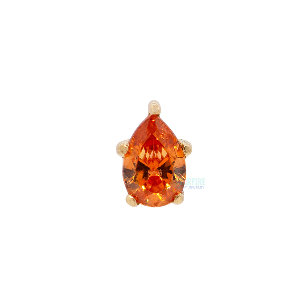 Prong-Set Pear-Cut Brilliant-Cut Gem Threaded End In Gold