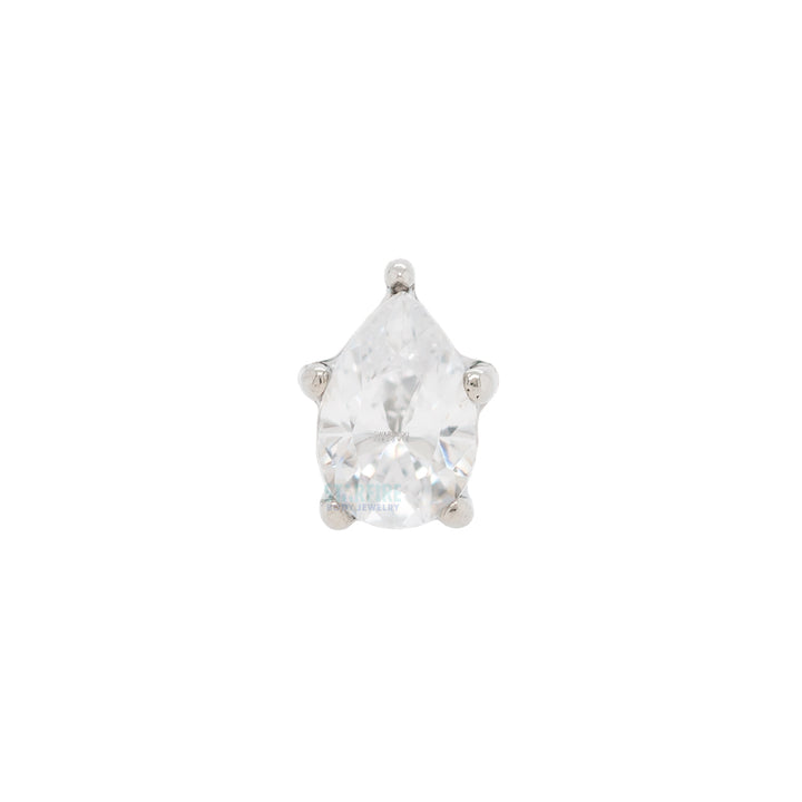 Prong-Set Pear-Cut Brilliant-Cut Gem Threaded End In Gold