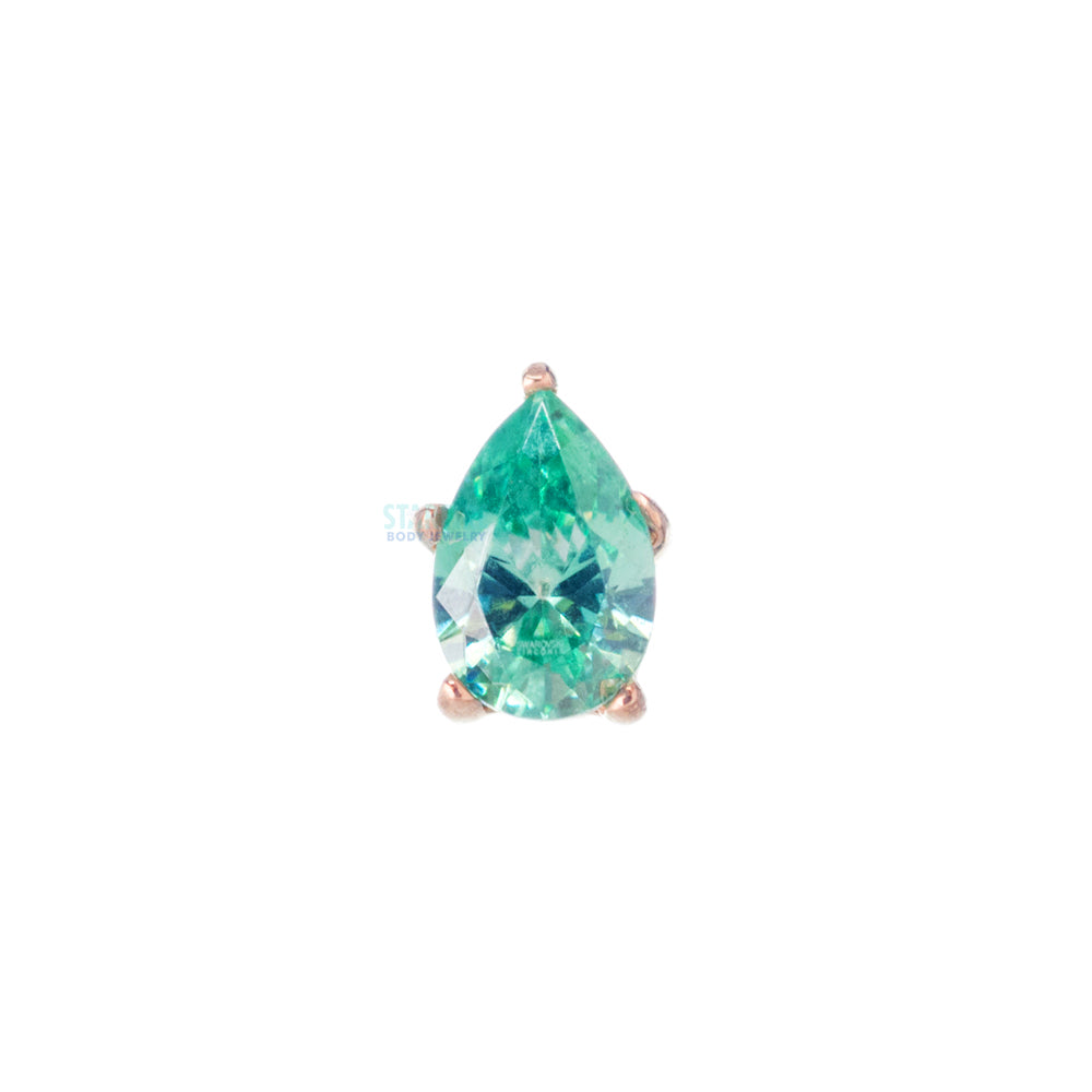 Prong-Set Pear-Cut Brilliant-Cut Gem Threaded End In Gold