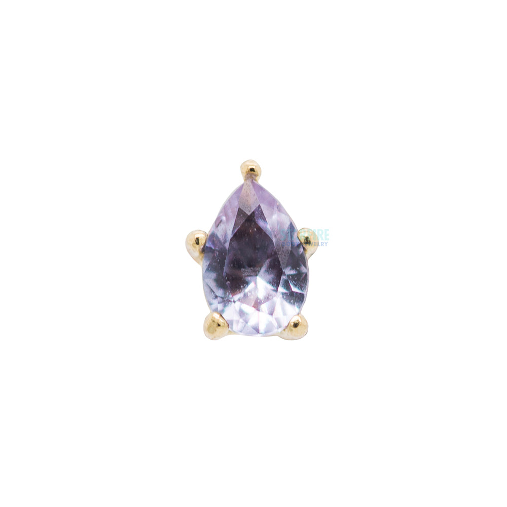 Prong-Set Pear-Cut Brilliant-Cut Gem Threaded End In Gold