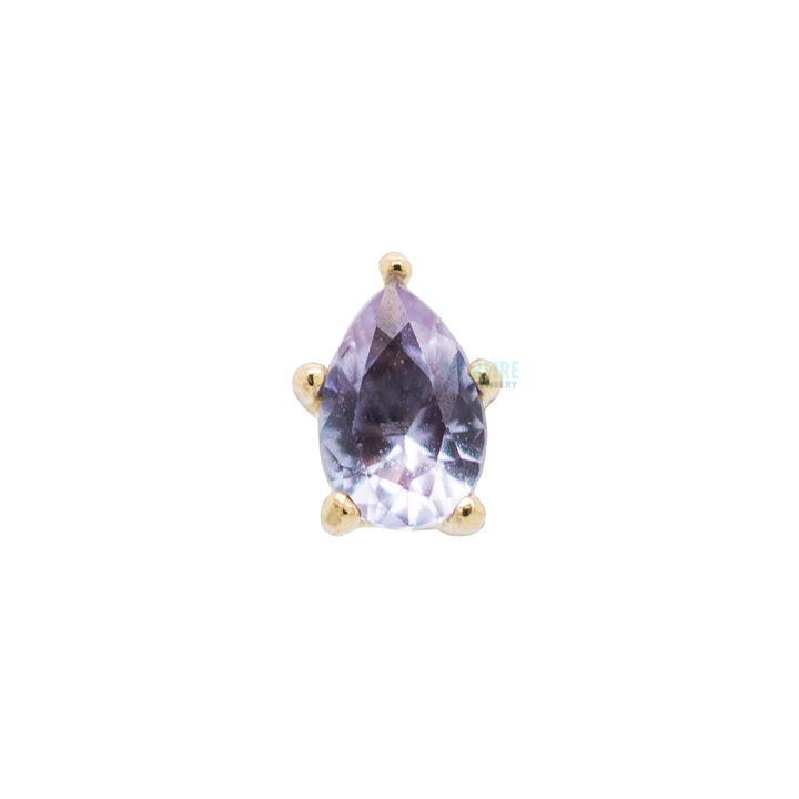 Prong-Set Pear-Cut Brilliant-Cut Gem Threaded End In Gold