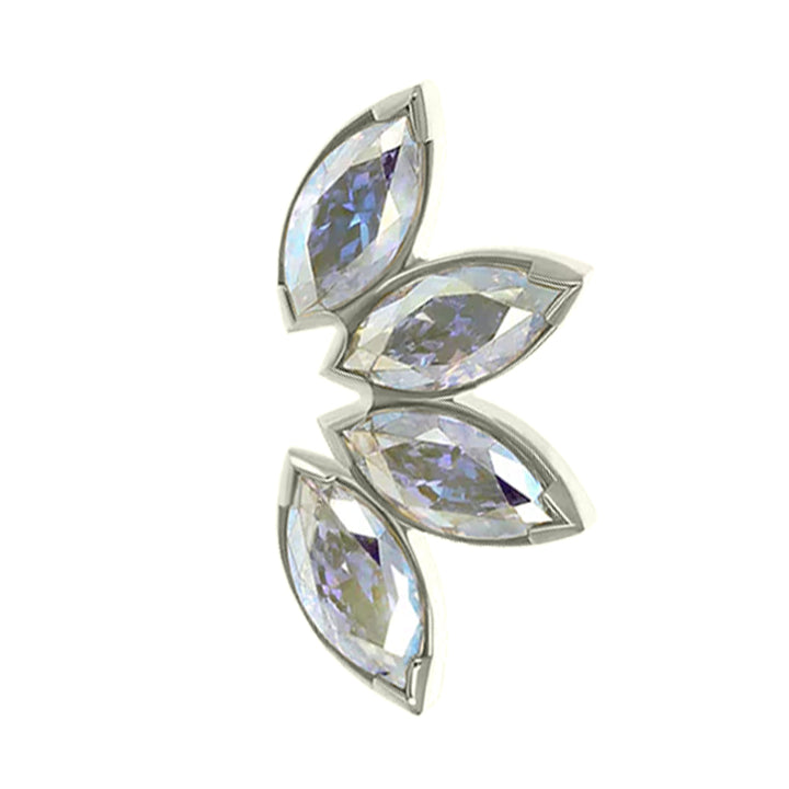 Marquise Fan Threaded End in White Gold with 4 Brilliant-Cut Gems