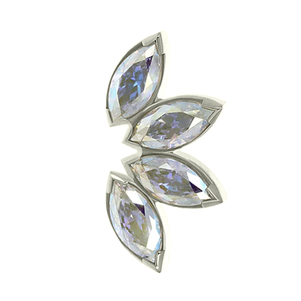 Marquise Fan Threaded End in White Gold with 4 Brilliant-Cut Gems