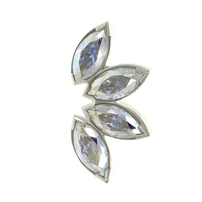 Marquise Fan Threaded End in White Gold with 4 Brilliant-Cut Gems