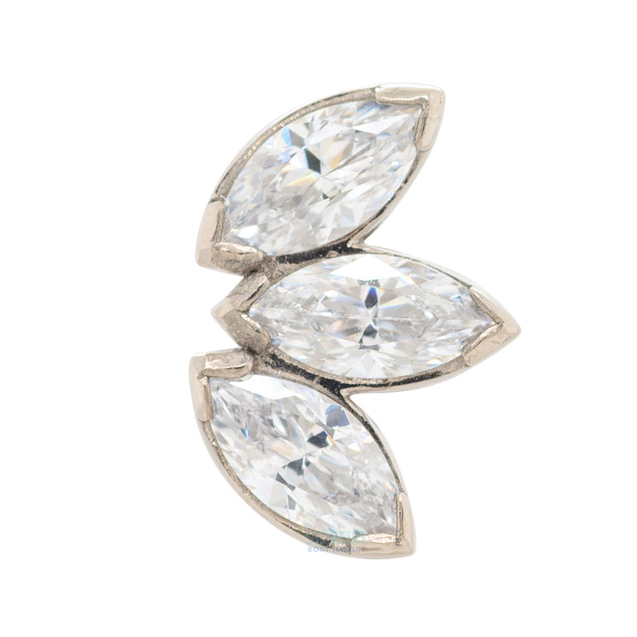 Marquise Fan Threaded End in White Gold with 3 Brilliant-Cut Gems