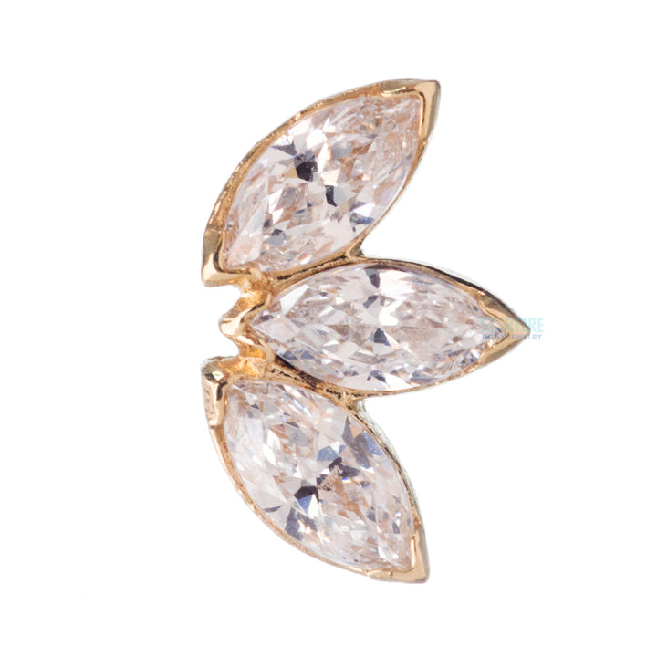 Marquise Fan Threaded End in Yellow Gold with 3 Brilliant-Cut Gems
