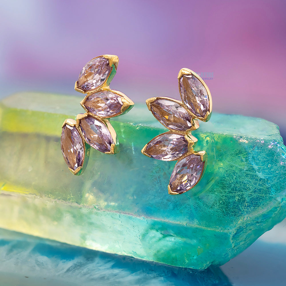 Marquise Fan Threaded End in Yellow Gold with 4 Brilliant-Cut Gems