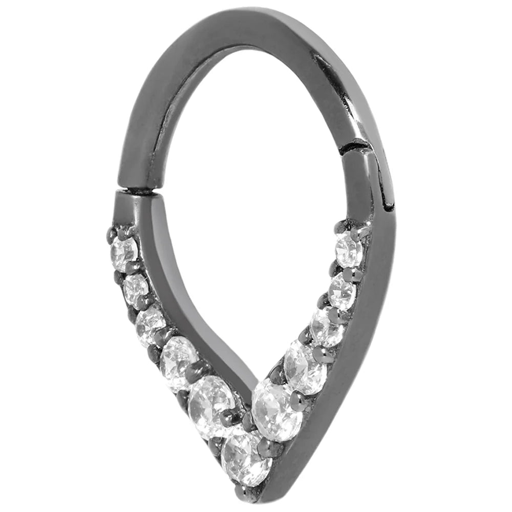 "All Rise No Shine" Hinge Ring / Clicker in Black Rhodium - Gold with CZ's