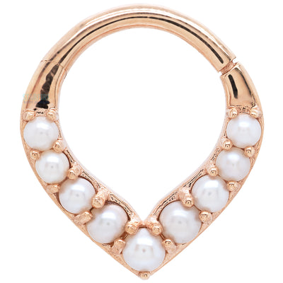 "Rise & Shine" Hinge Ring / Clicker in Gold with Pearls