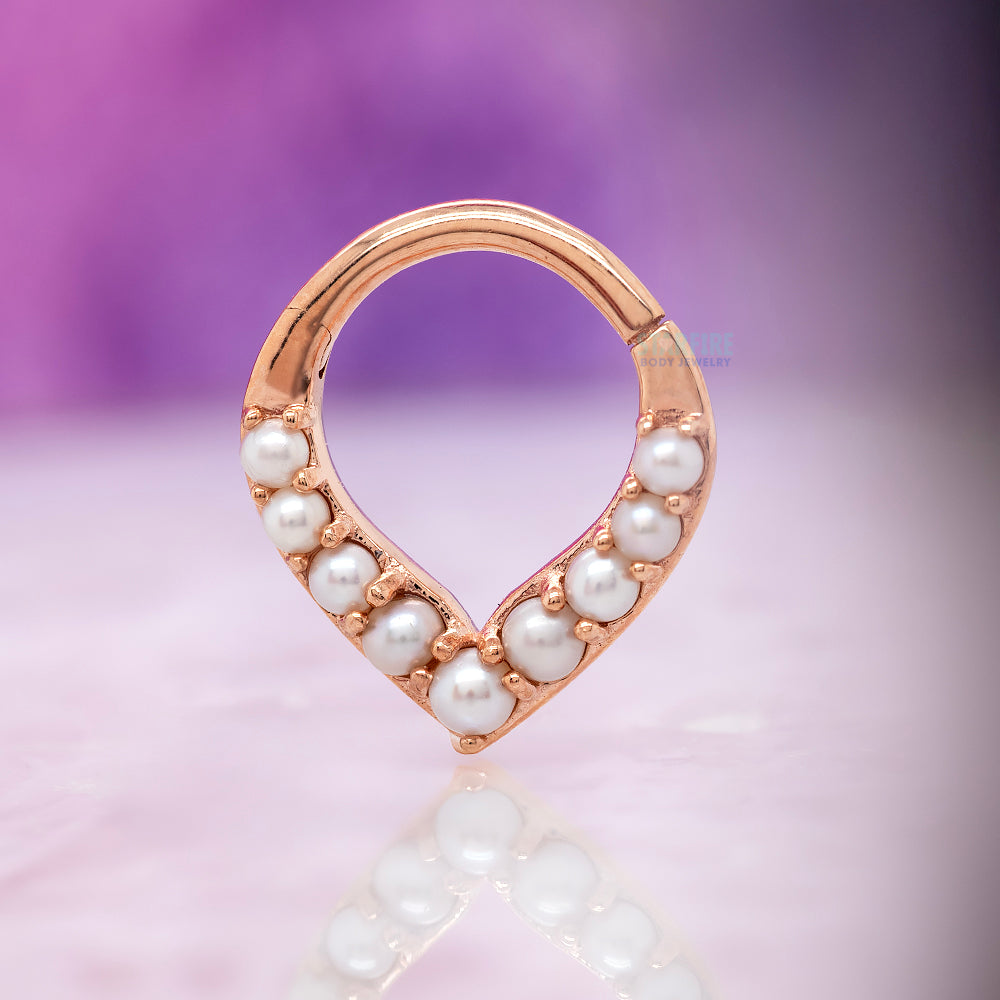 "Rise & Shine" Hinge Ring / Clicker in Gold with Pearls