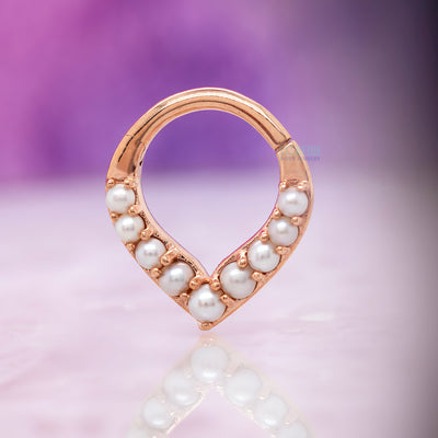 "Rise & Shine" Hinge Ring / Clicker in Gold with Pearls