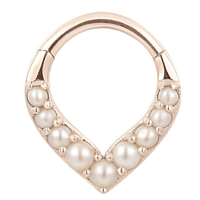 "Rise & Shine" Hinge Ring / Clicker in Gold with Pearls