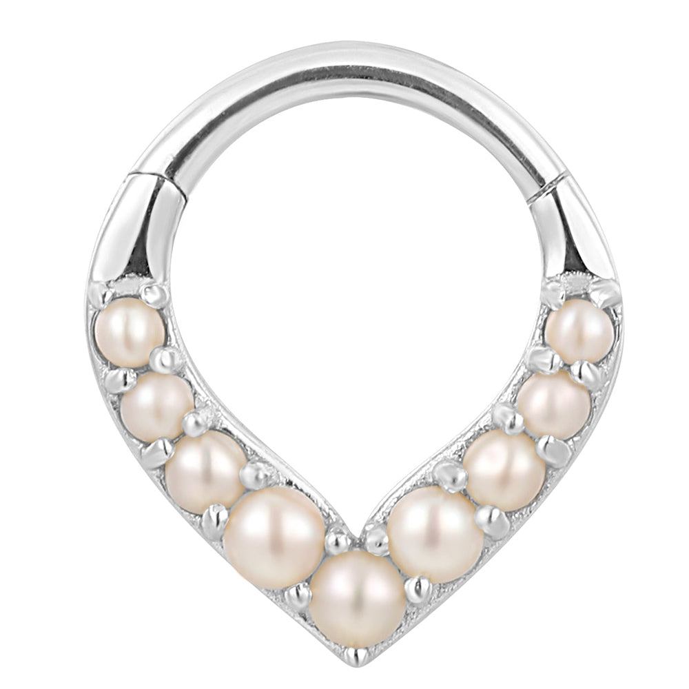 "Rise & Shine" Hinge Ring / Clicker in Gold with Pearls