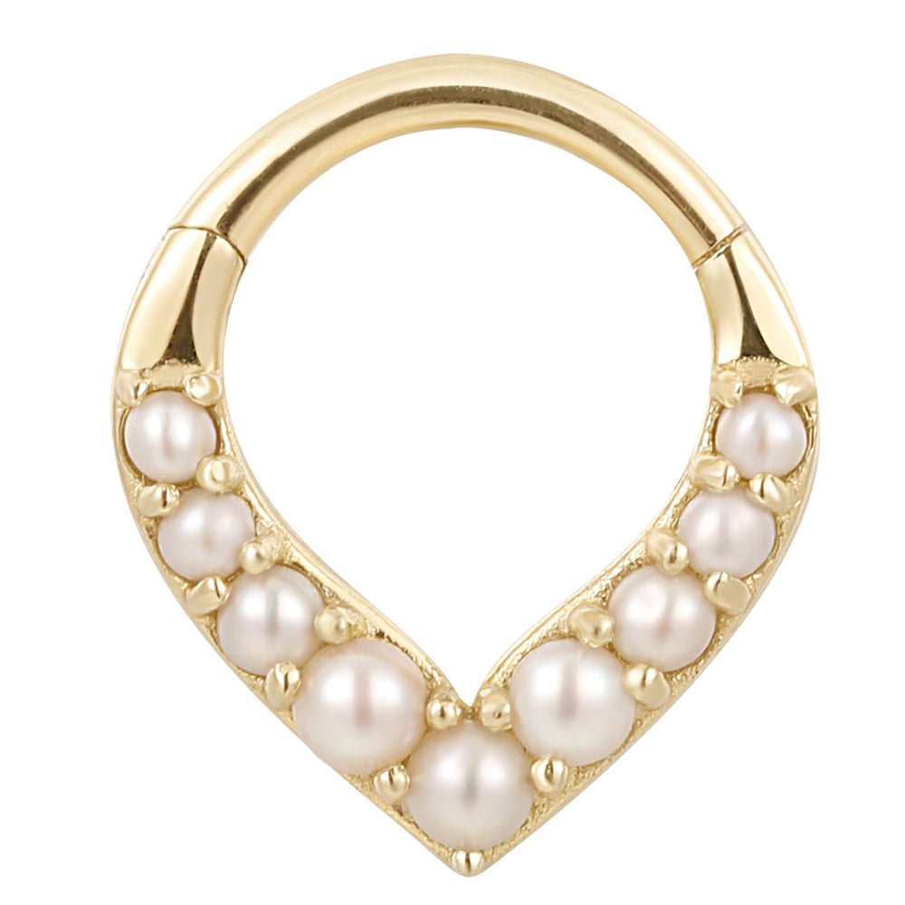 "Rise & Shine" Hinge Ring / Clicker in Gold with Pearls
