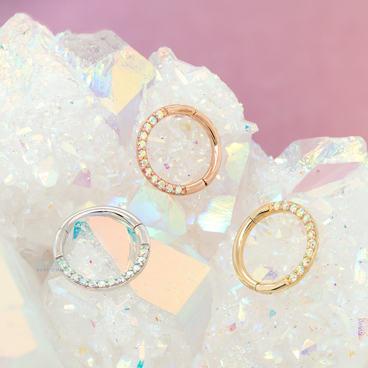 "Dia" Hinge Ring / Clicker in Gold with Mercury Mist Topaz