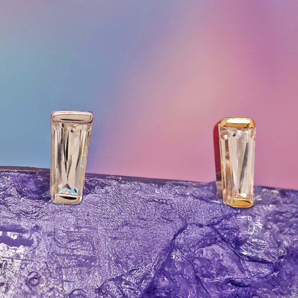 threadless: Tapered Baguette End in Gold with White CZ