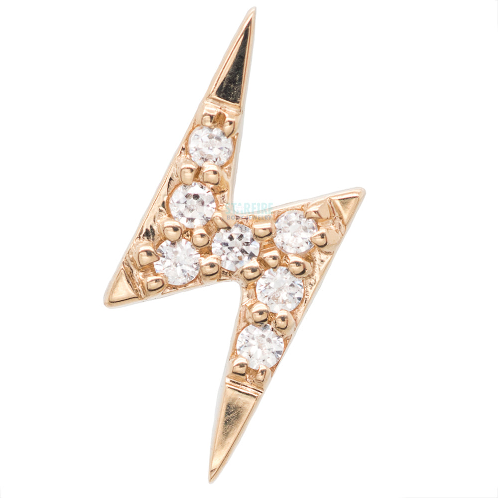 Micro Pave Lightning Bolt Threaded End in Gold with White CZ's