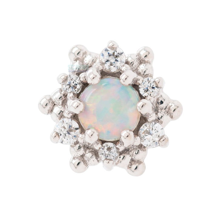 "Hannah" Threaded End in Gold with Genuine White Opal & White CZ's