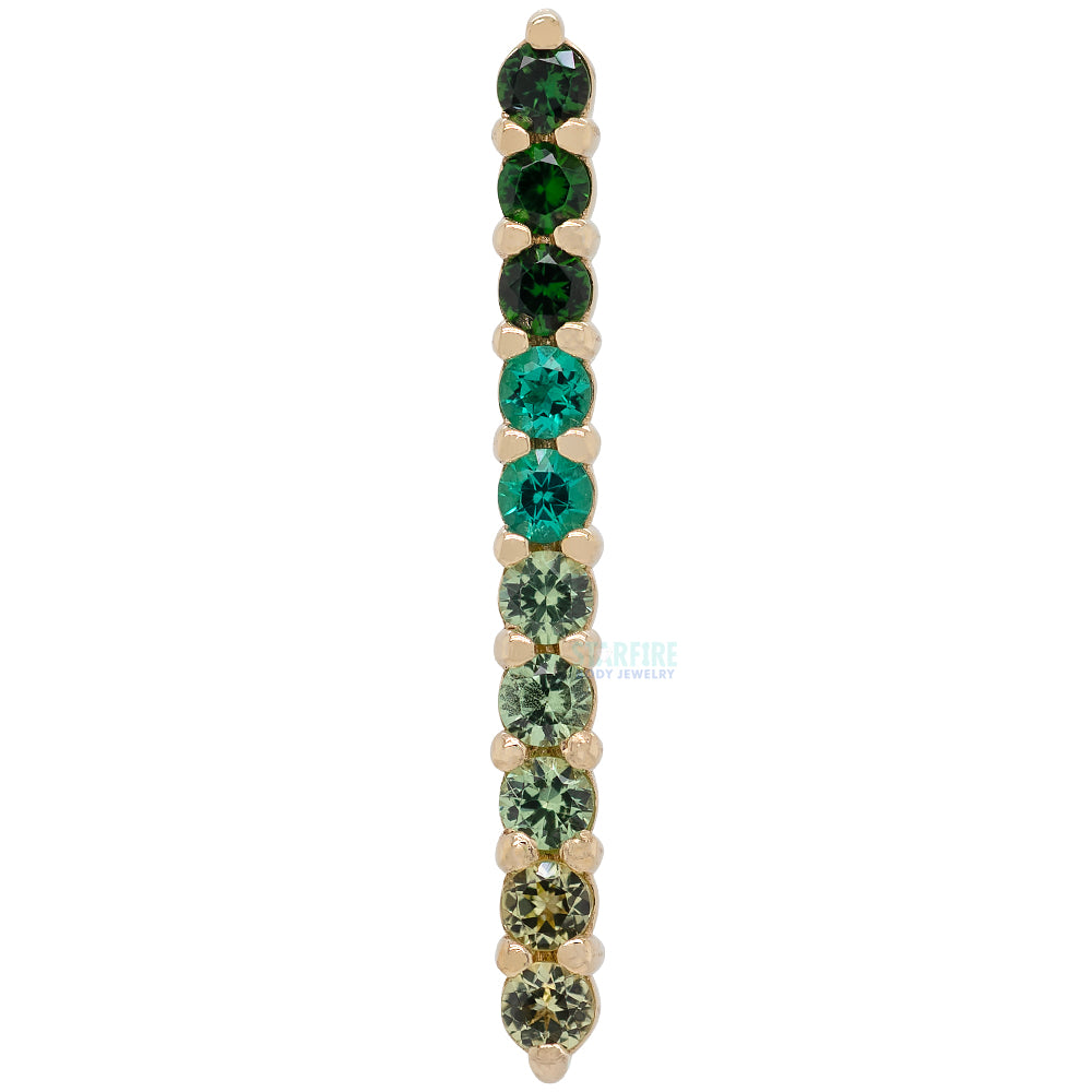Linear Ten Prong Threaded End in Gold with Green Ombre Genuine Gemstones