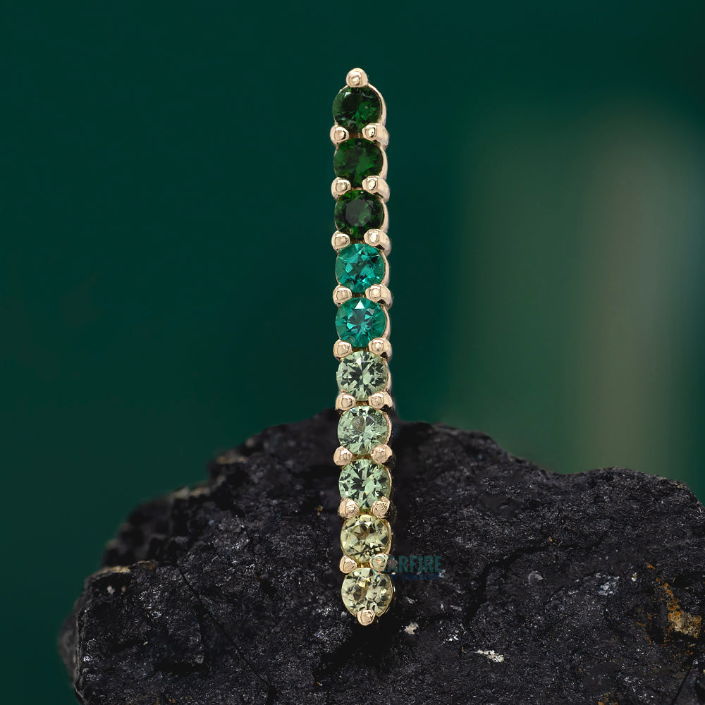 Linear Ten Prong Threaded End in Gold with Green Ombre Genuine Gemstones
