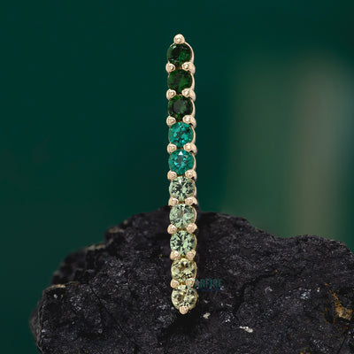 Linear Ten Prong Threaded End in Gold with Green Ombre Genuine Gemstones