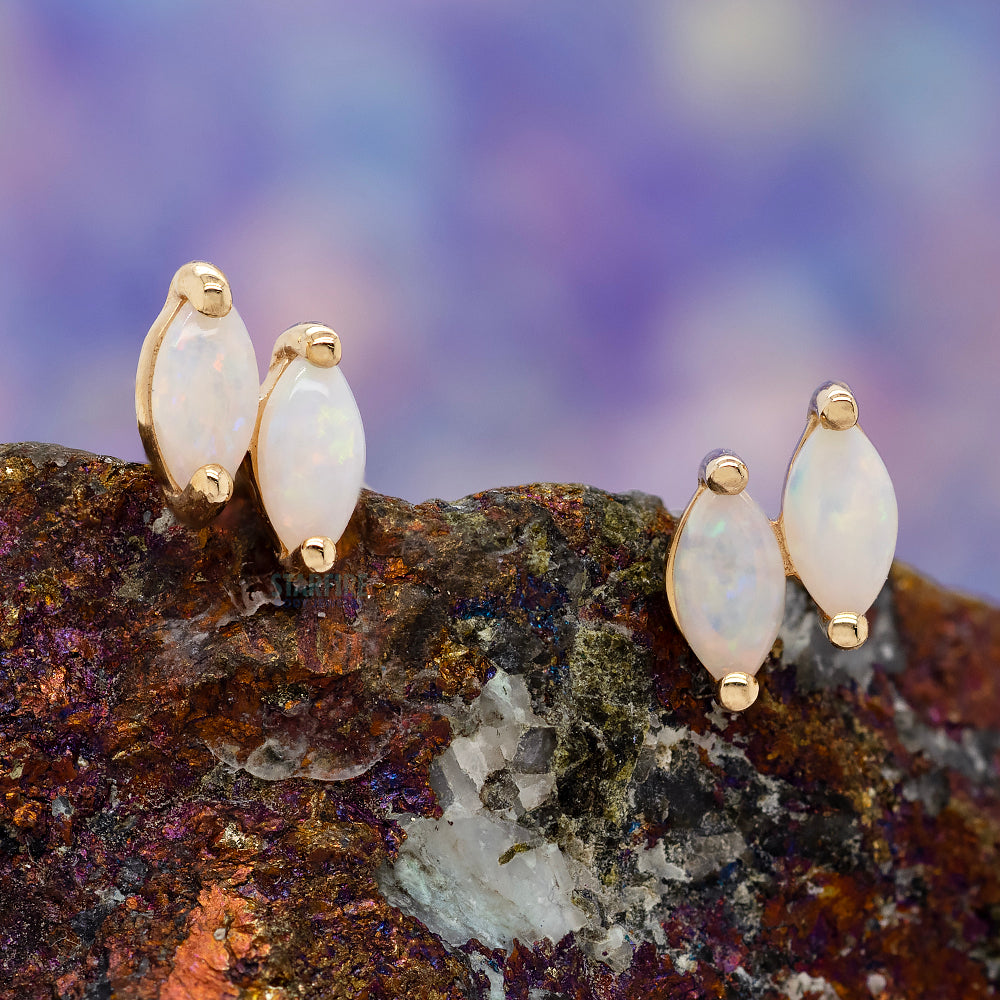 threadless: "Double Zuri" End in Gold with Marquise Genuine Opal