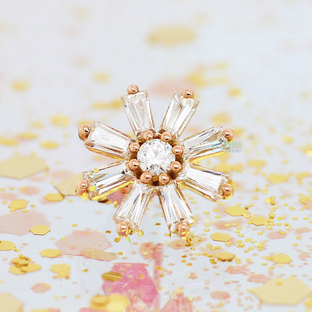 threadless: "Deliah" Baguette Flower End in Gold with CZ's