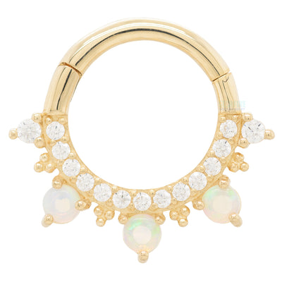 "Gigi" Hinge Ring / Clicker in Gold with Genuine Opals & White CZ's