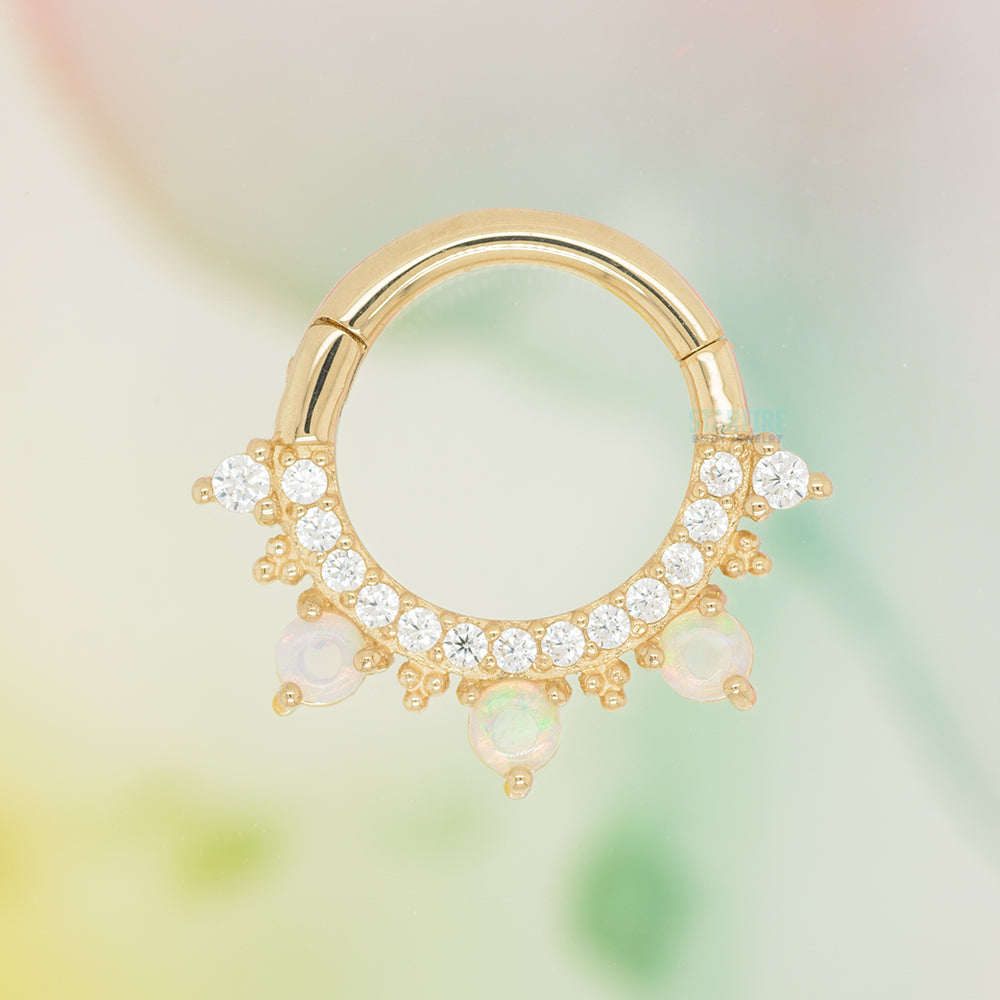 "Gigi" Hinge Ring / Clicker in Gold with Genuine Opals & White CZ's