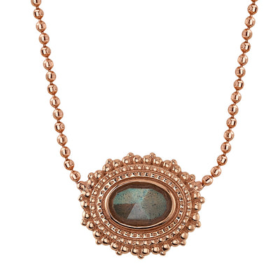 Afghan Oval Necklace in Gold with Rose Cut Labradorite