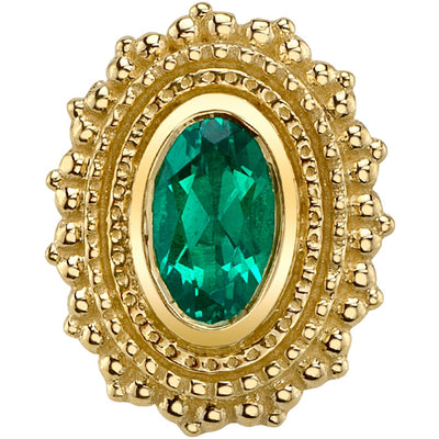 Afghan Oval Threaded End in Gold & Platinum with Chatham Emerald