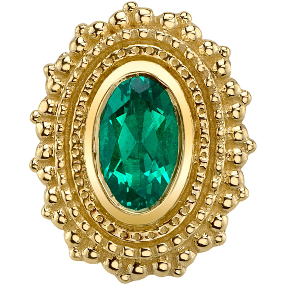 Afghan Oval Threaded End in Gold & Platinum with Chatham Emerald