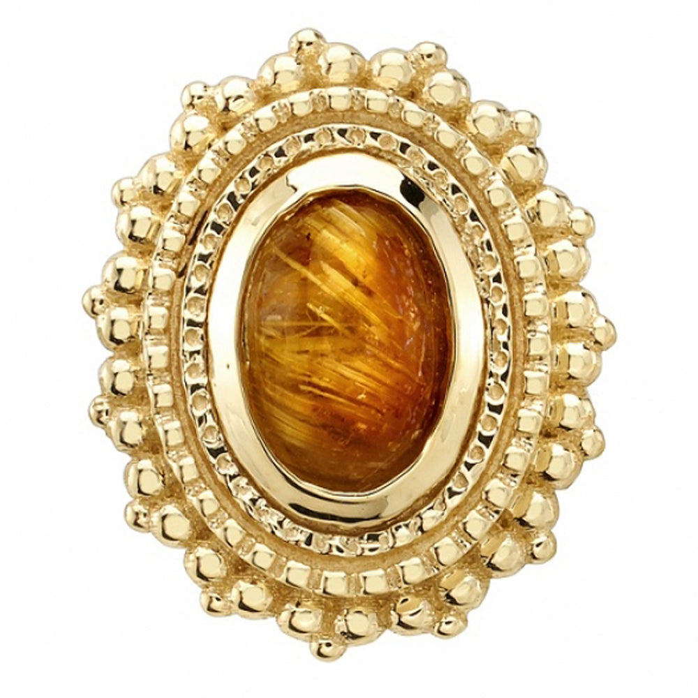 Afghan Oval Threaded End in Gold with Rutilated Quartz