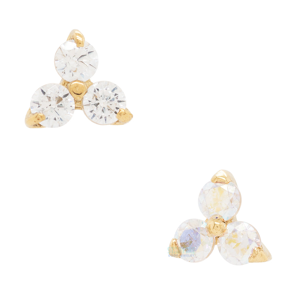 1.5mm "Trio" Threaded End in Gold with Brilliant-Cut Gems