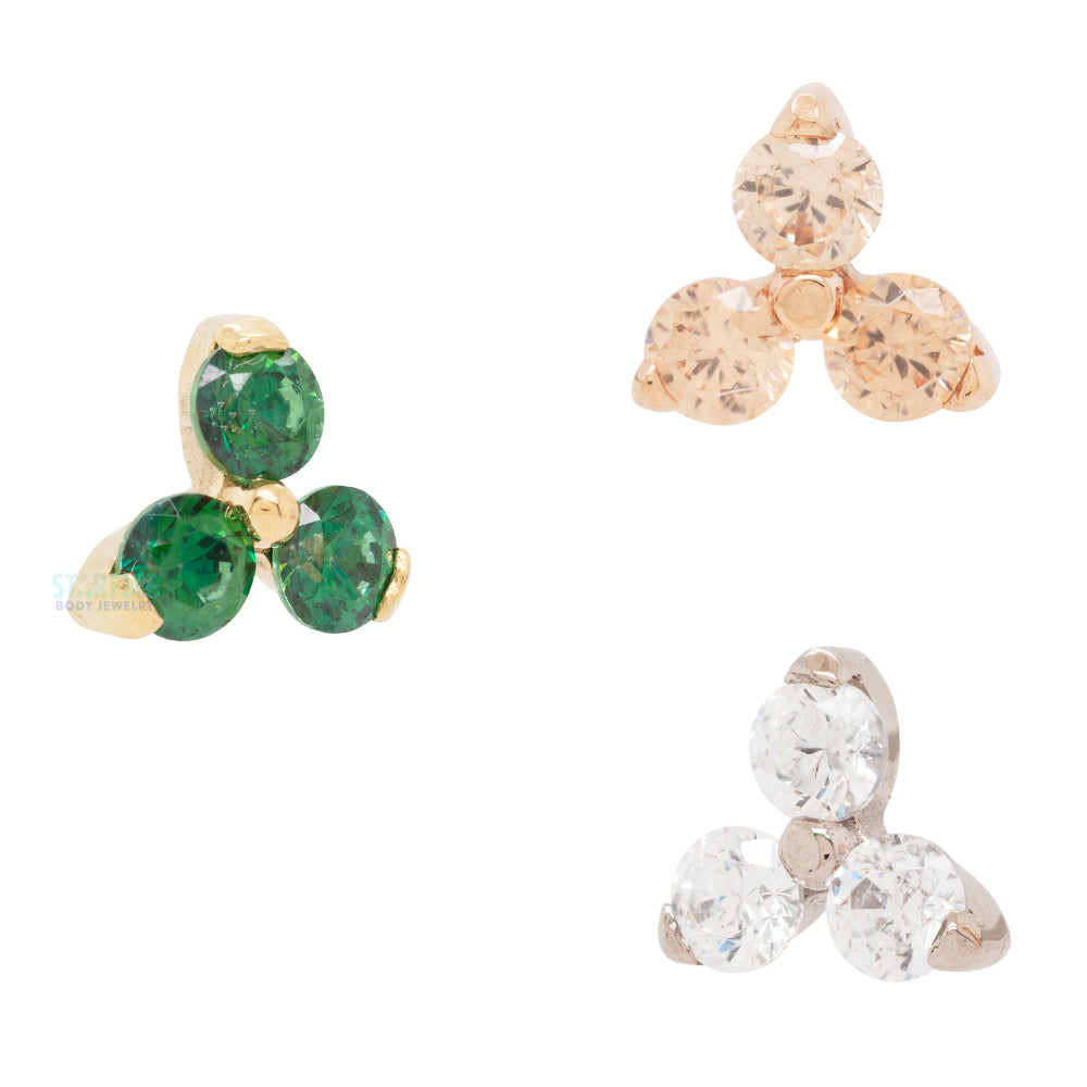 2mm "Trio" Threaded End in Gold with Brilliant-Cut Gems
