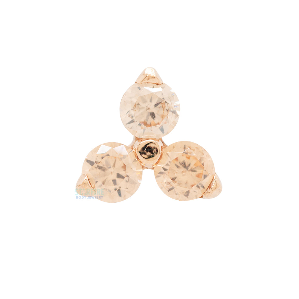 2mm "Trio" Threaded End in Rose Gold with Brilliant-Cut Gems