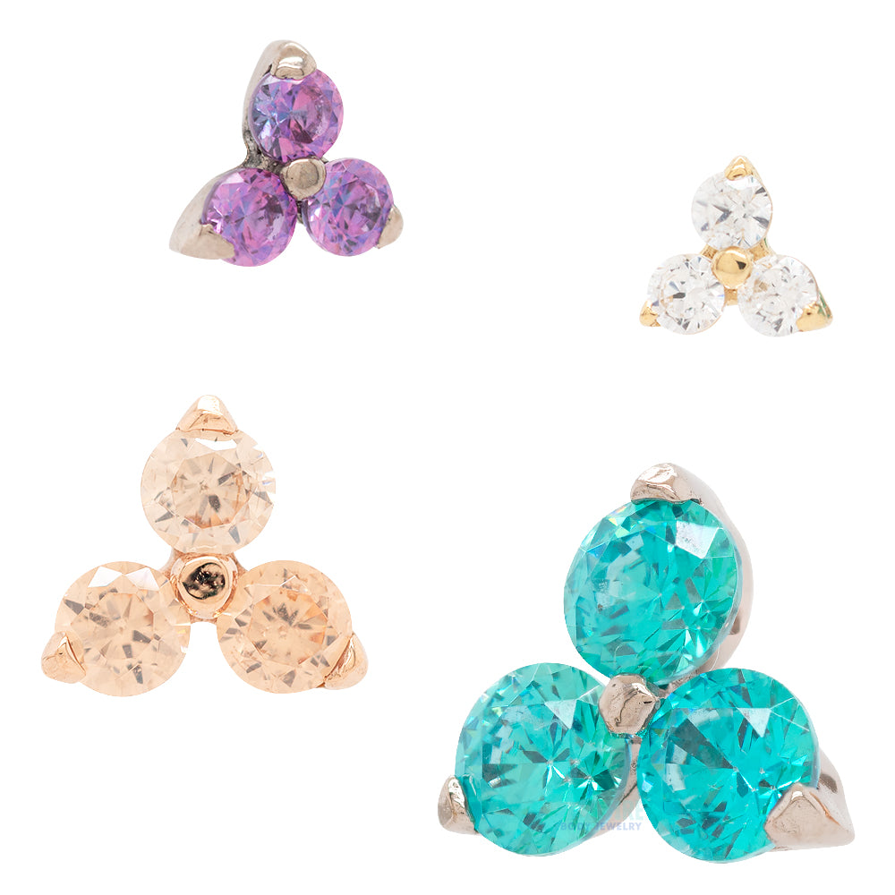 2.5mm "Trio" Threaded End in Gold with Brilliant-Cut Gems