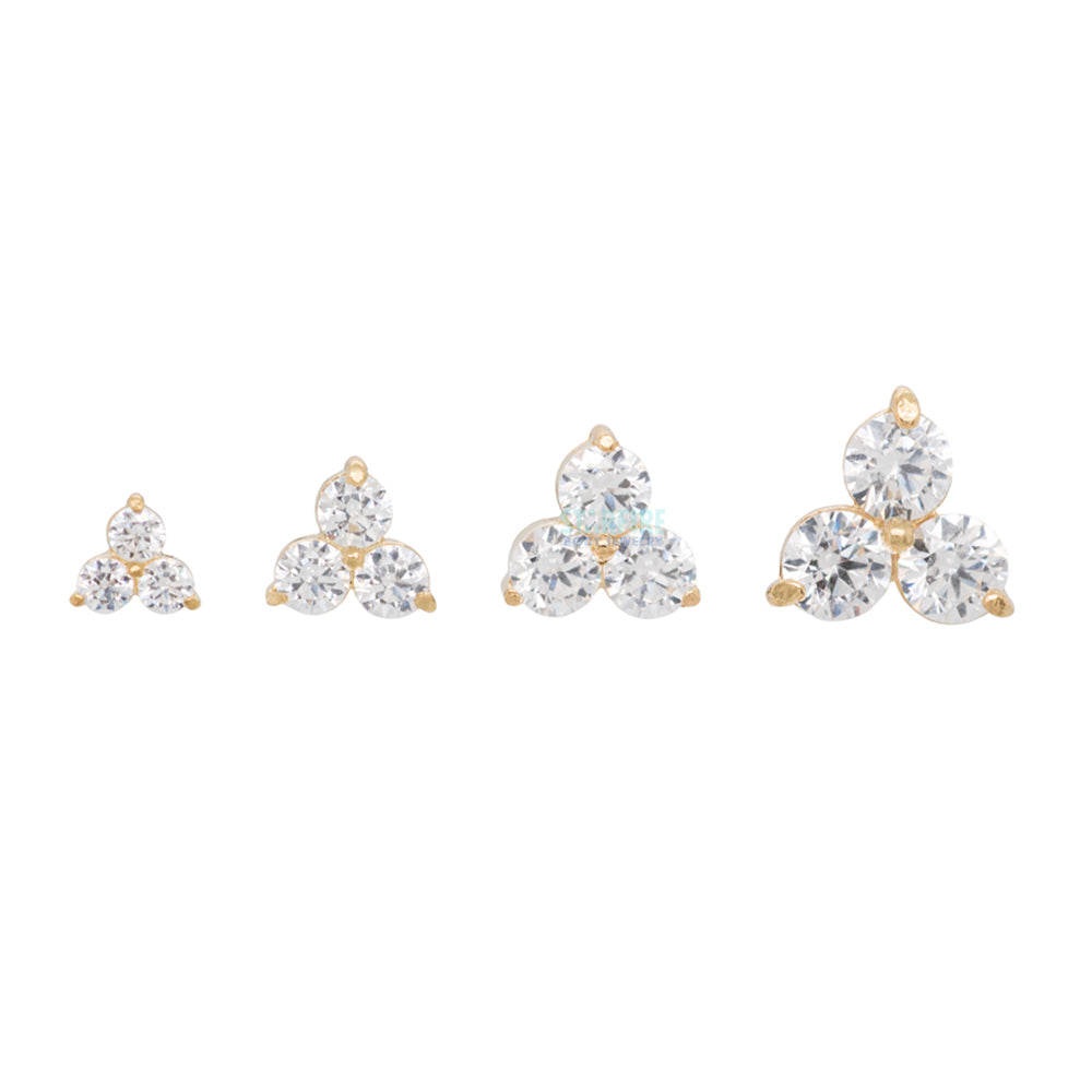 2mm "Trio" in Yellow Gold with Brilliant-Cut Gems - on flatback