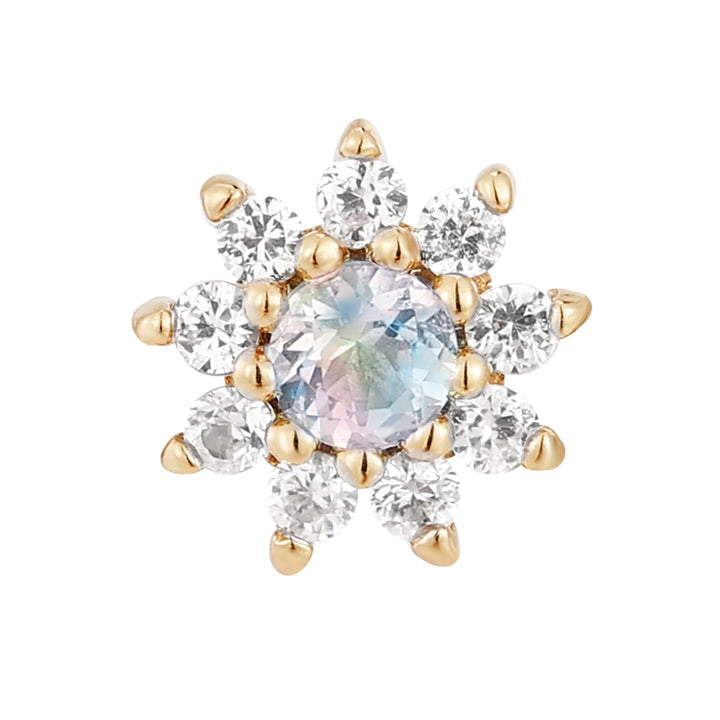 threadless: "Eloise" End in Gold with Rainbow Moonstone & White Sapphires