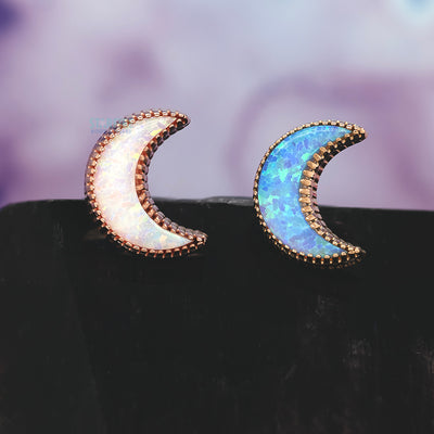 Cabochon Moon Threaded End in Gold with Opal