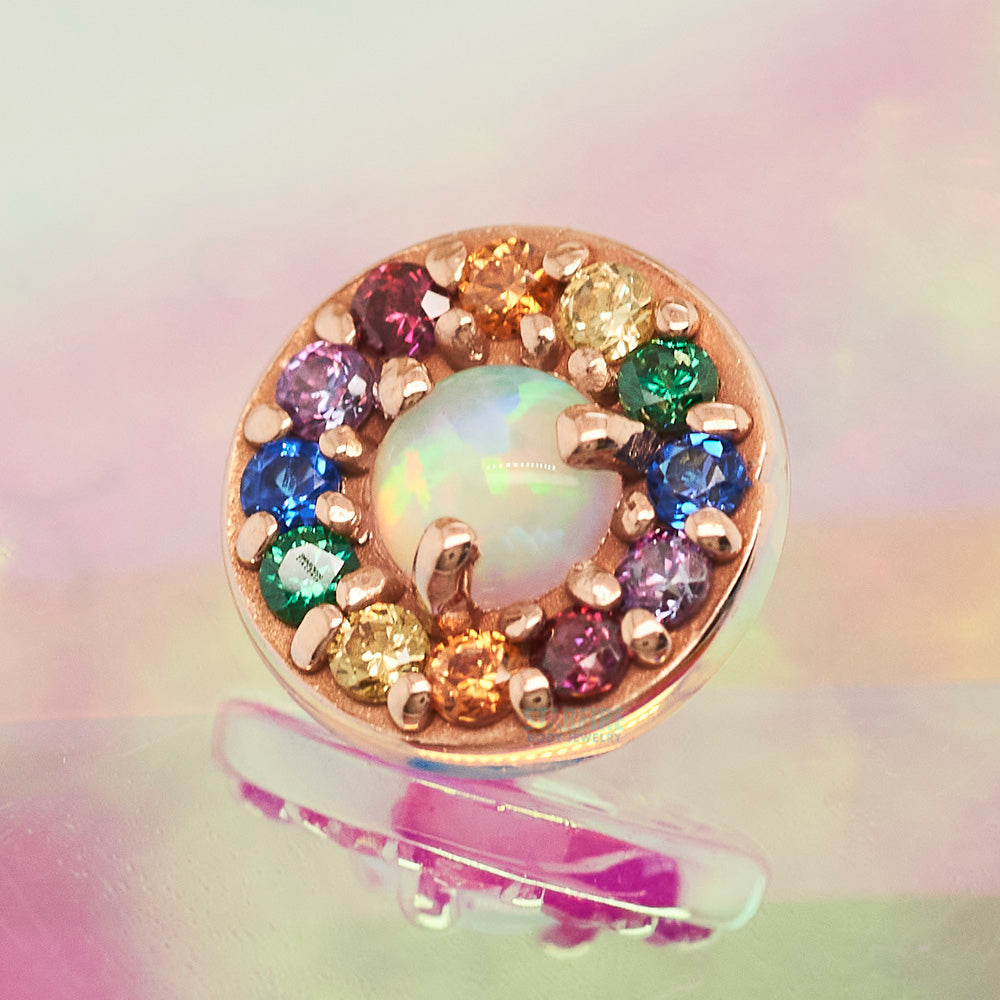 Halo in Gold Threaded End with CZ's & Opal - custom color combo