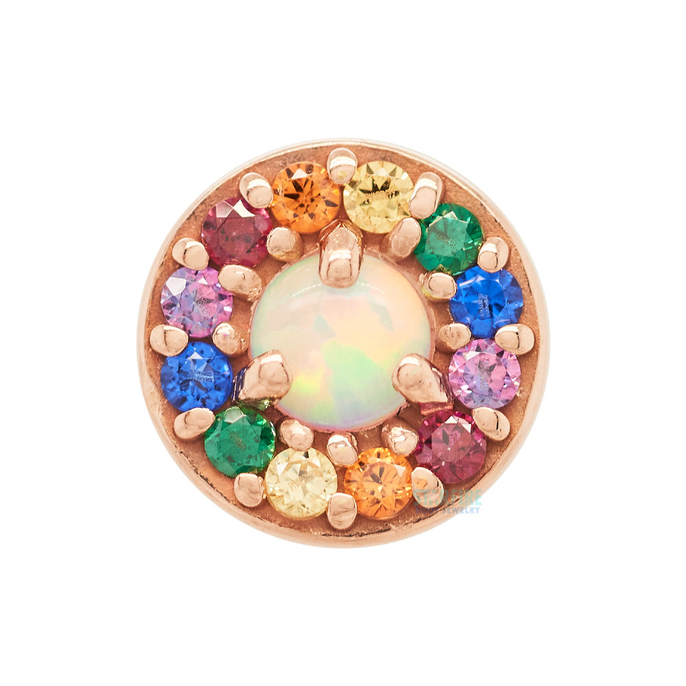 Halo in Gold Threaded End with CZ's & Opal - custom color combo