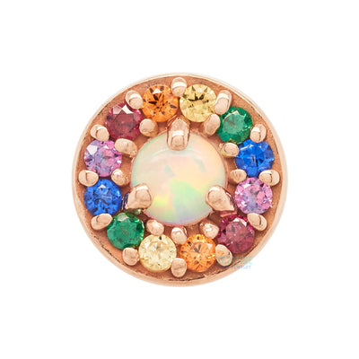 Halo in Gold Threaded End with CZ's & Opal - custom color combo