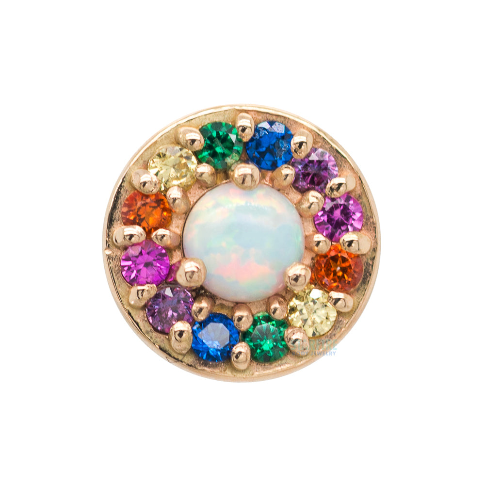 Halo in Gold Threaded End with CZ's & Opal - custom color combo