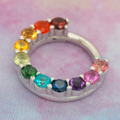 Gem "Oaktier" Hinge Ring in Gold Rainbow with Genuine Gemstones