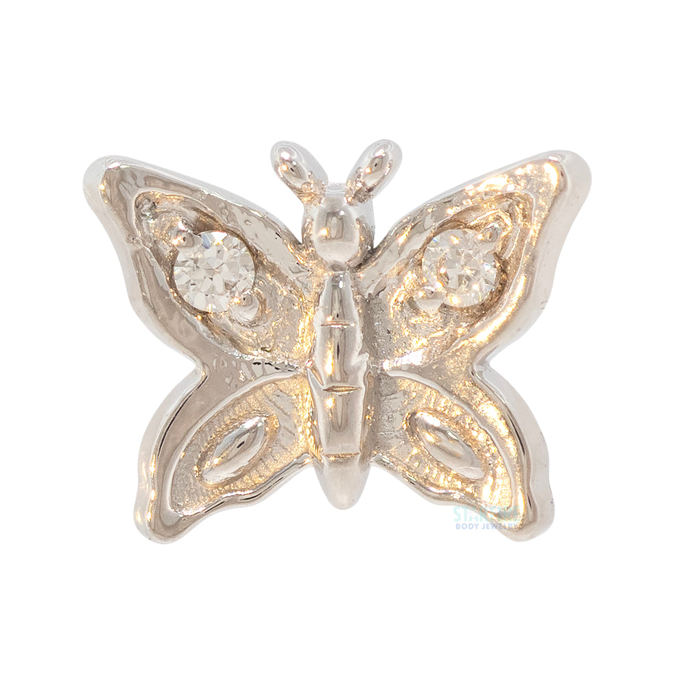 Butterfly Threaded End in Gold & Platinum with White CZ's