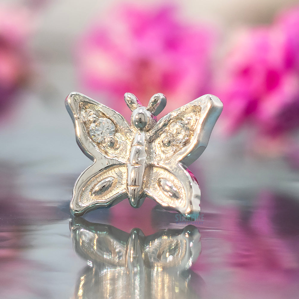 Butterfly Threaded End in Gold & Platinum with White CZ's